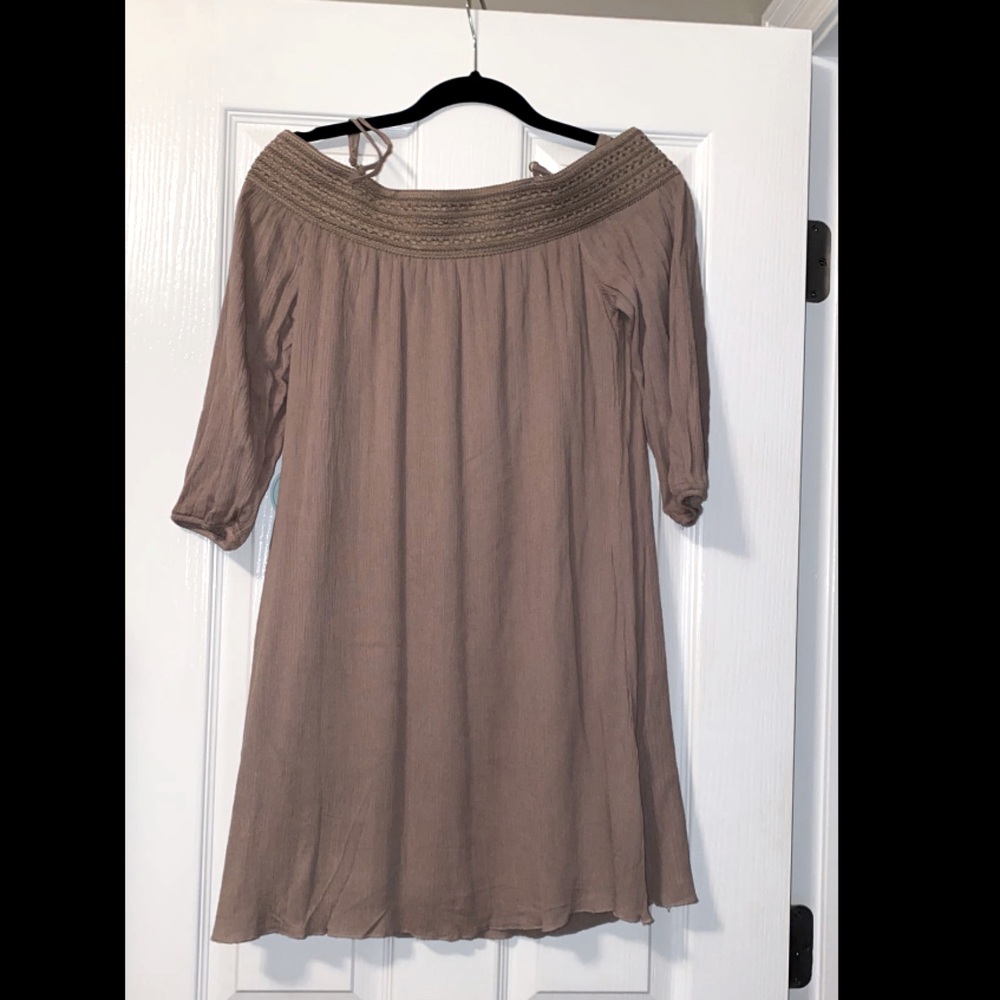 Tanish brown off shoulder dress